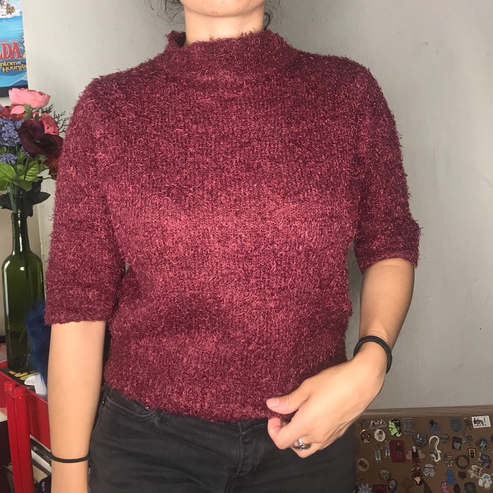 Wine mock neck blouse